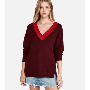 NWT Express Oversized Red V-Neck Tunic Sweater